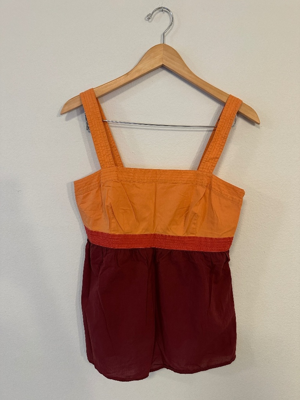 LOFT Colorblock Babydoll Camisole Top Orange Burgundy Women's Size 6